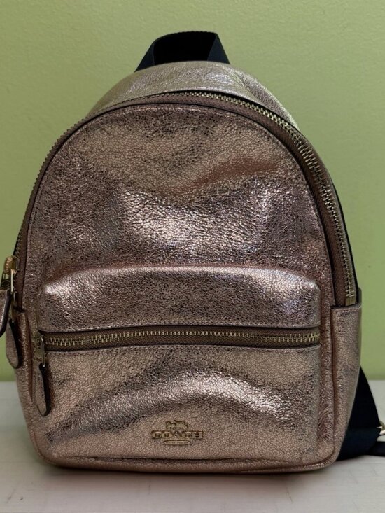 Coach Mini Charlie Backpack Rose Gold Metallic Leather F35238 - Rare main image 6